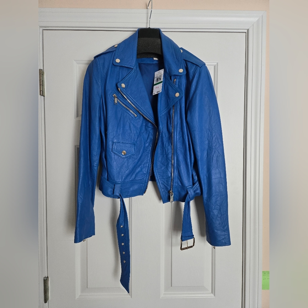 Michael Kors Grecian Blue Women's Biker Jacket Sz L